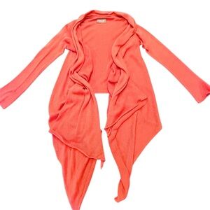 Wooden Ships Coral Open Front Draped Cardigan Sweater S/M